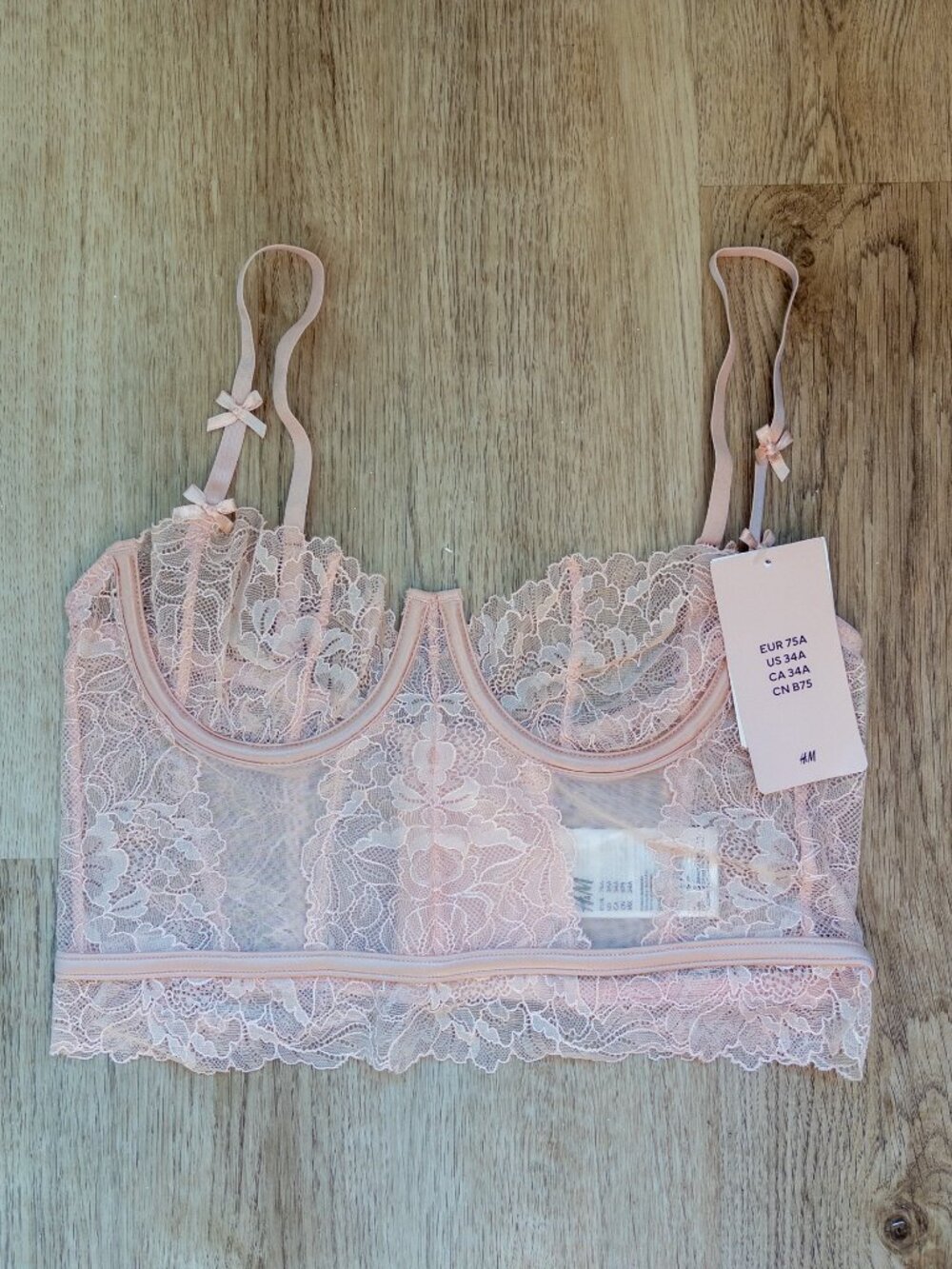 NWT H&M Lace Corset Underwire Bralette Light Pink